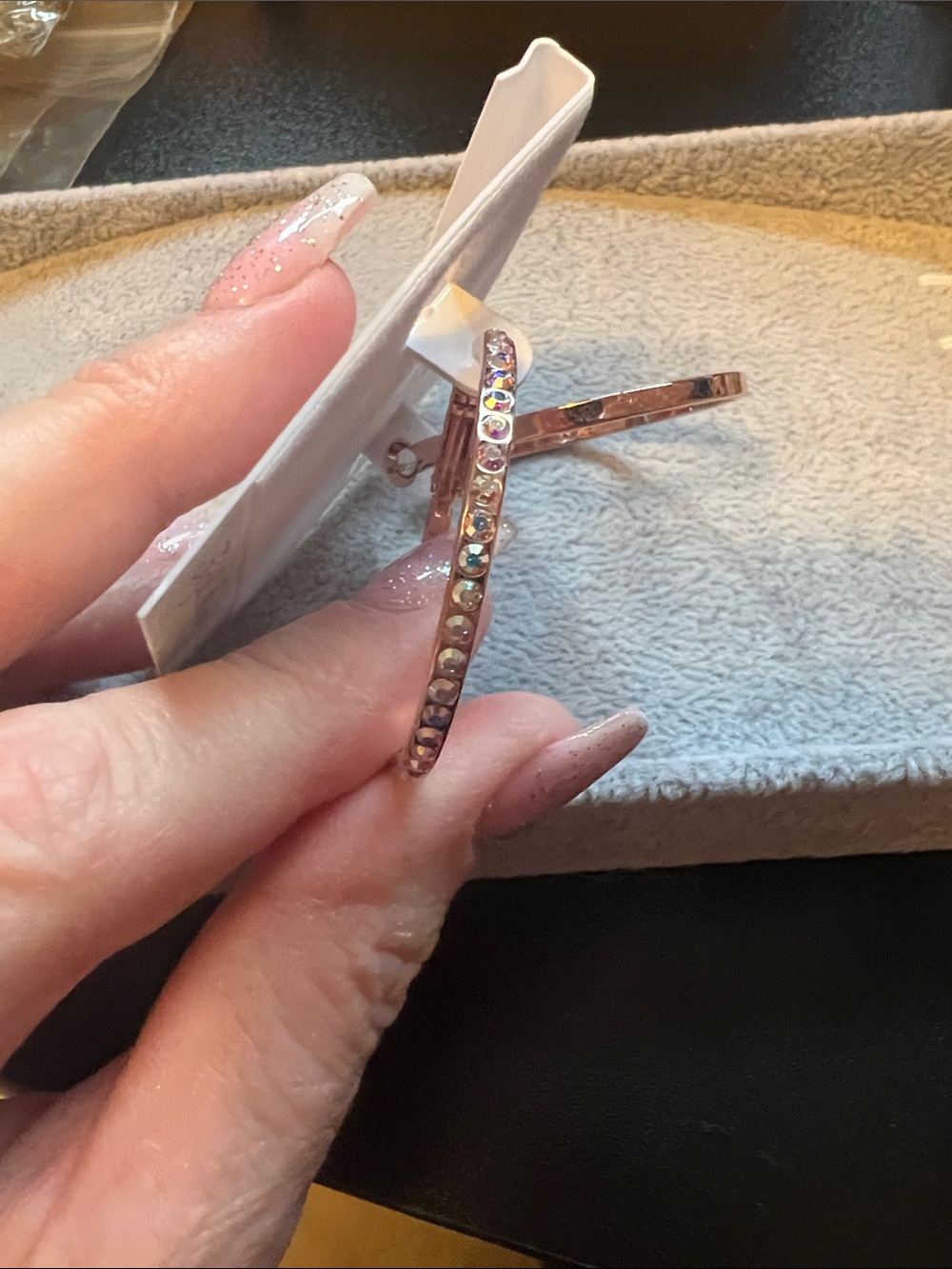 Rose Gold Hoop Earrings with Iridescent Crystal Accents